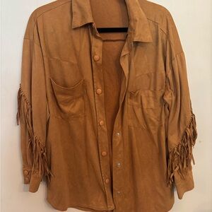 Fringed Tan Button-Up Shirt